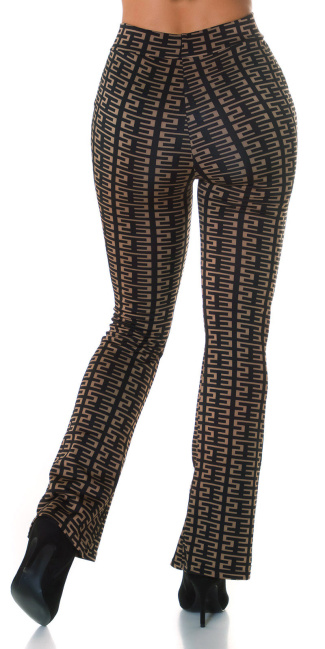 hoge taille flared broek met print zwartbruin